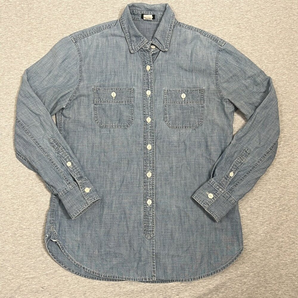J Crew Shirt Womens Extra Small Blue Light Wash Chambray Denim Button Faded Jean